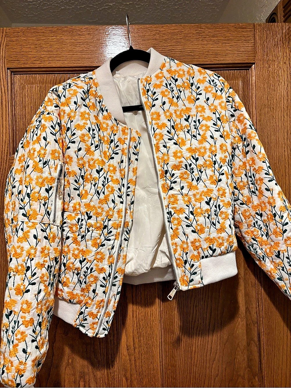 Floral Bomber Jacket in White & yellow Like New